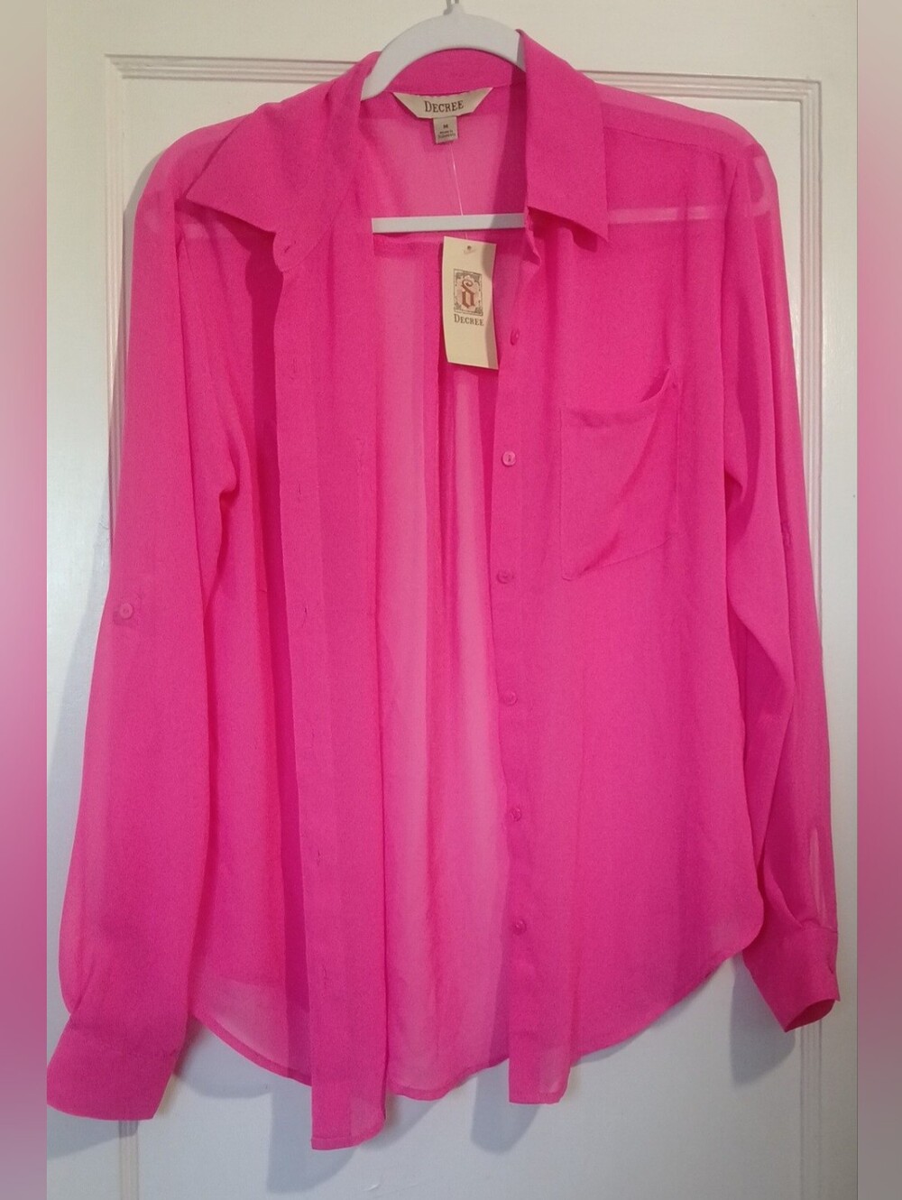 Decree Hot Pink Sheer Button-Down Blouse NWT